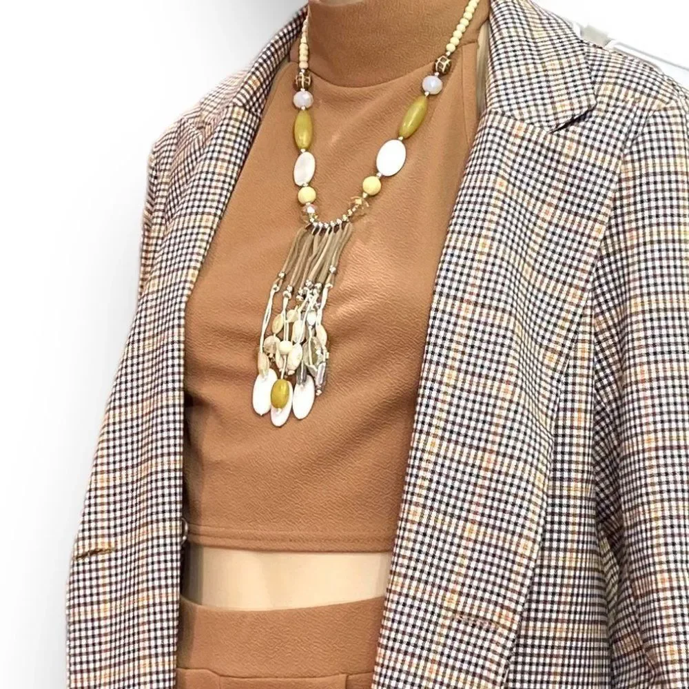 Tribal Stone Shell Beaded Long Leather Tassel Statement Necklace